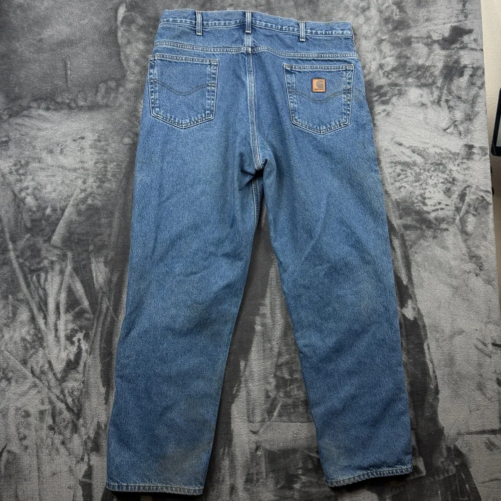 Carhartt Flannel Lined Jeans Mens 38x32 Blue Relaxed Fit Workwear B172 DST Denim